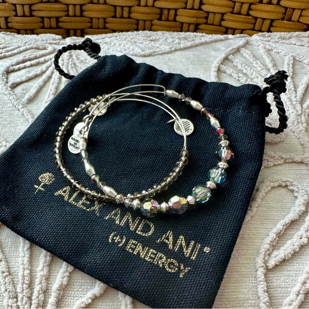 ☀️ Bundle of 2 ALEX AND ANI Beaded Bangle Bracelets in Silver